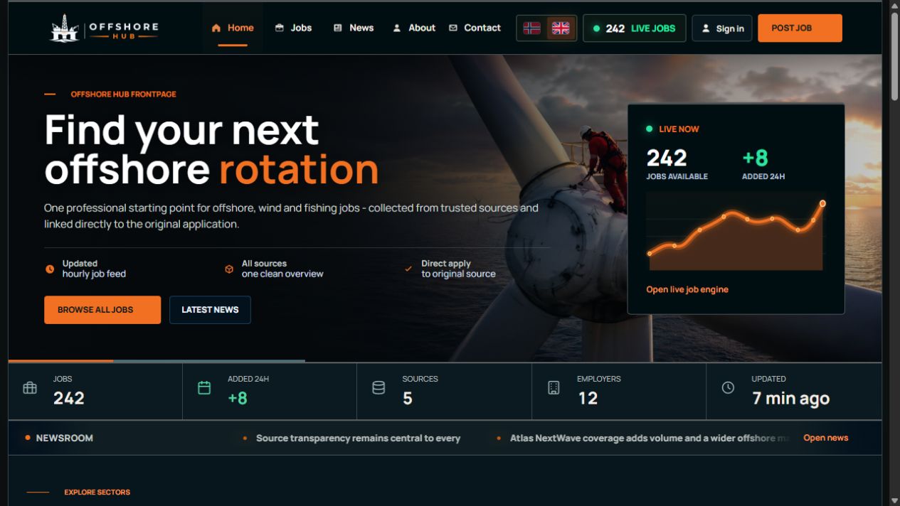 Offshore Hub job platform with opportunities in offshore, wind and fishing